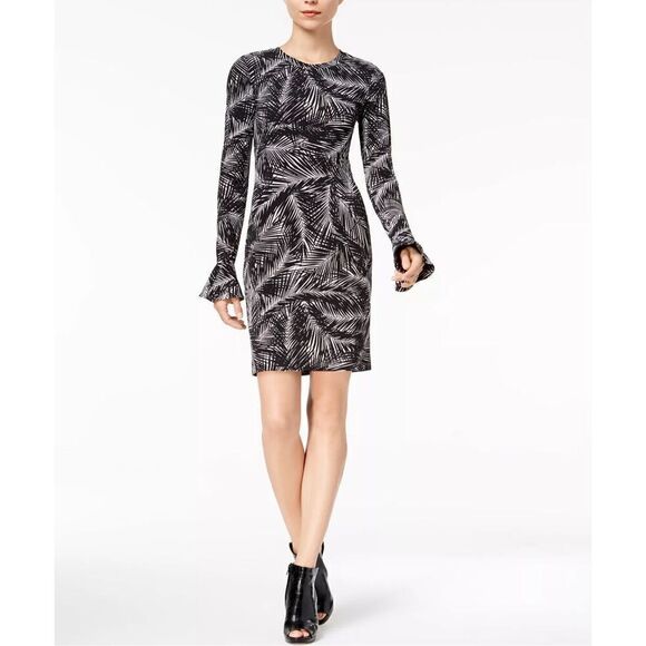 MICHAEL Michael Kors black and white Palm Print Sheath Dress Sz xs - Picture 1 of 9